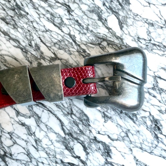 Vintage 1978 Barry Kieselstein-Cord Sterling Silver Buckle Red Leather Belt USA main image 4